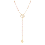 Load image into Gallery viewer, Allah Diamond Rosary Necklace in 18kt Yellow Gold & Pink Quartz