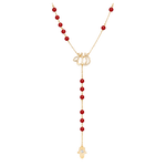 Load image into Gallery viewer, Allah Diamond Rosary Necklace in 18kt Yellow Gold & Red Beads