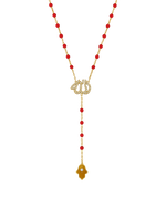 Load image into Gallery viewer, Allah Diamond Rosary Necklace in 18kt Yellow Gold & Red Beads