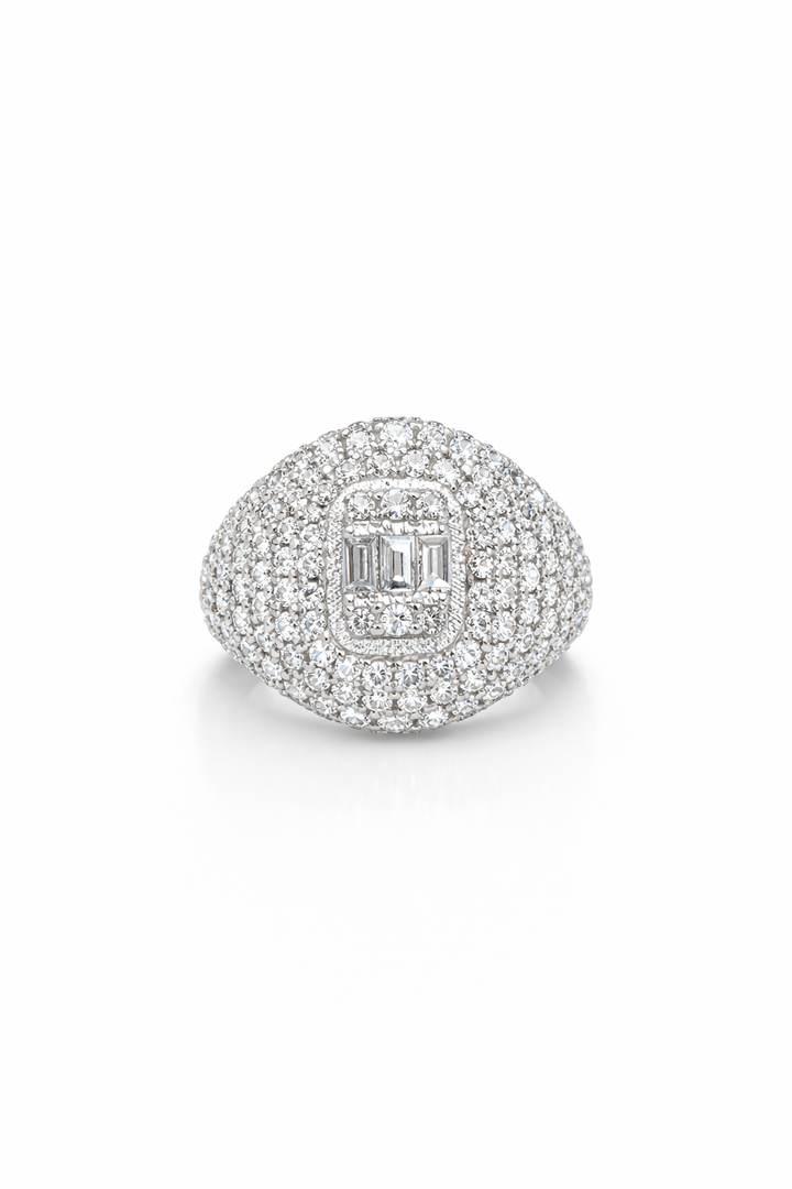 Octavia Baguette Pavé Signet Ring – White Gold