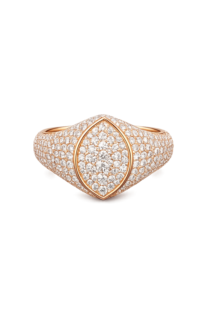 Marquise Pavé signet ring Rose Gold