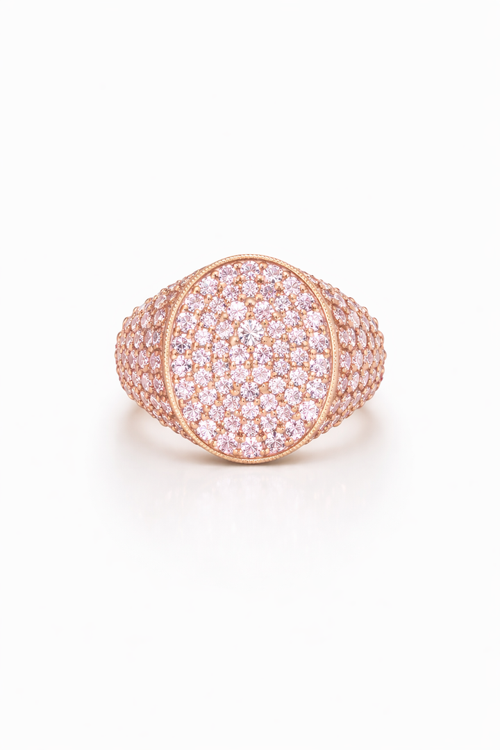 Oval Pavé Pink Sapphire Signet Ring