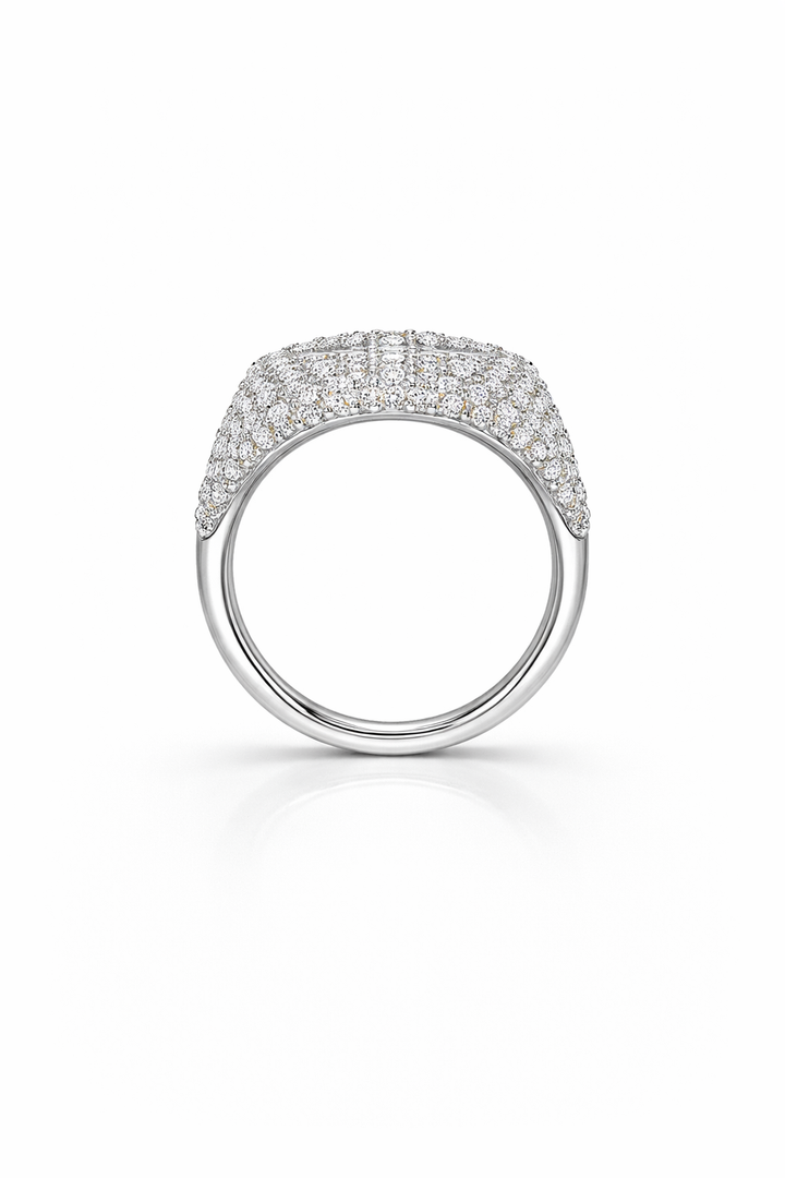 Octavia Baguette Pavé Signet Ring – White Gold