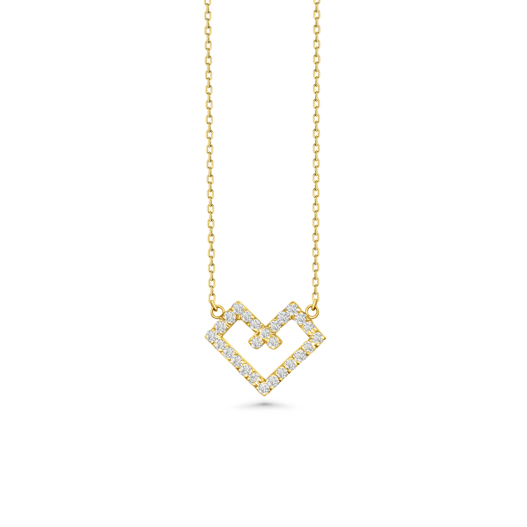 Geometrical Heart Diamond Necklace in 18kt Yellow Gold