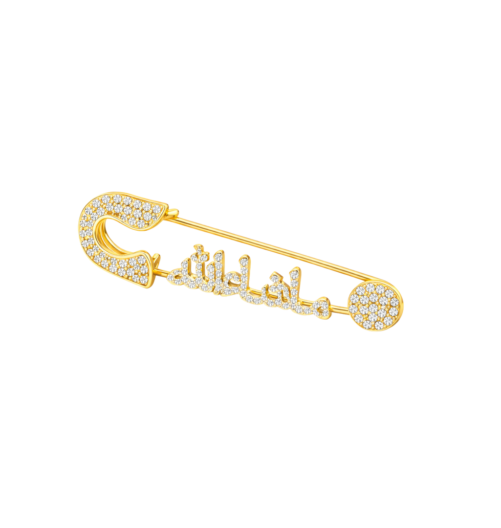 Paved Mashallah Diamond Pin in 18kt Yellow Gold & Diamonds