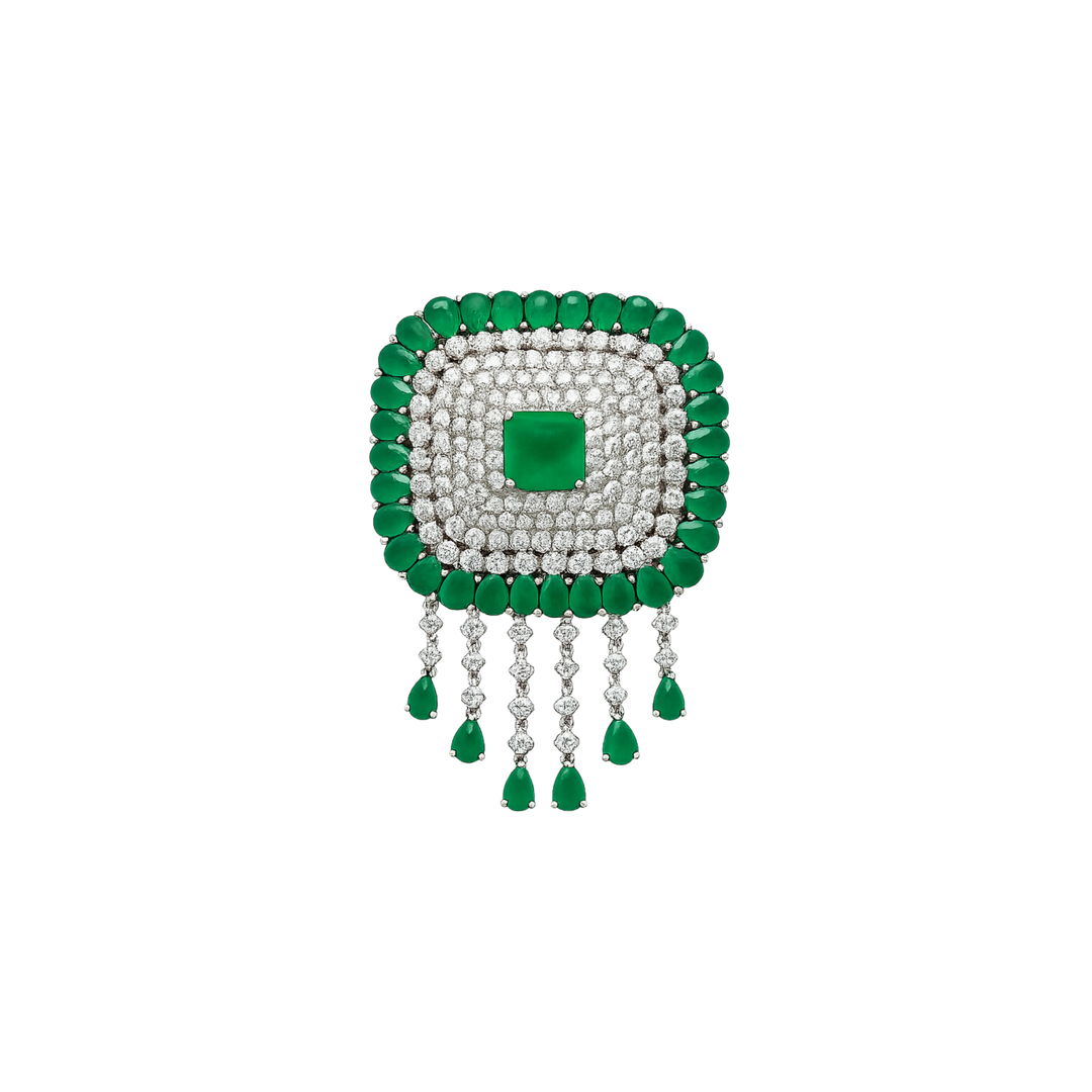 Zambian Emerald & Diamond Brooch