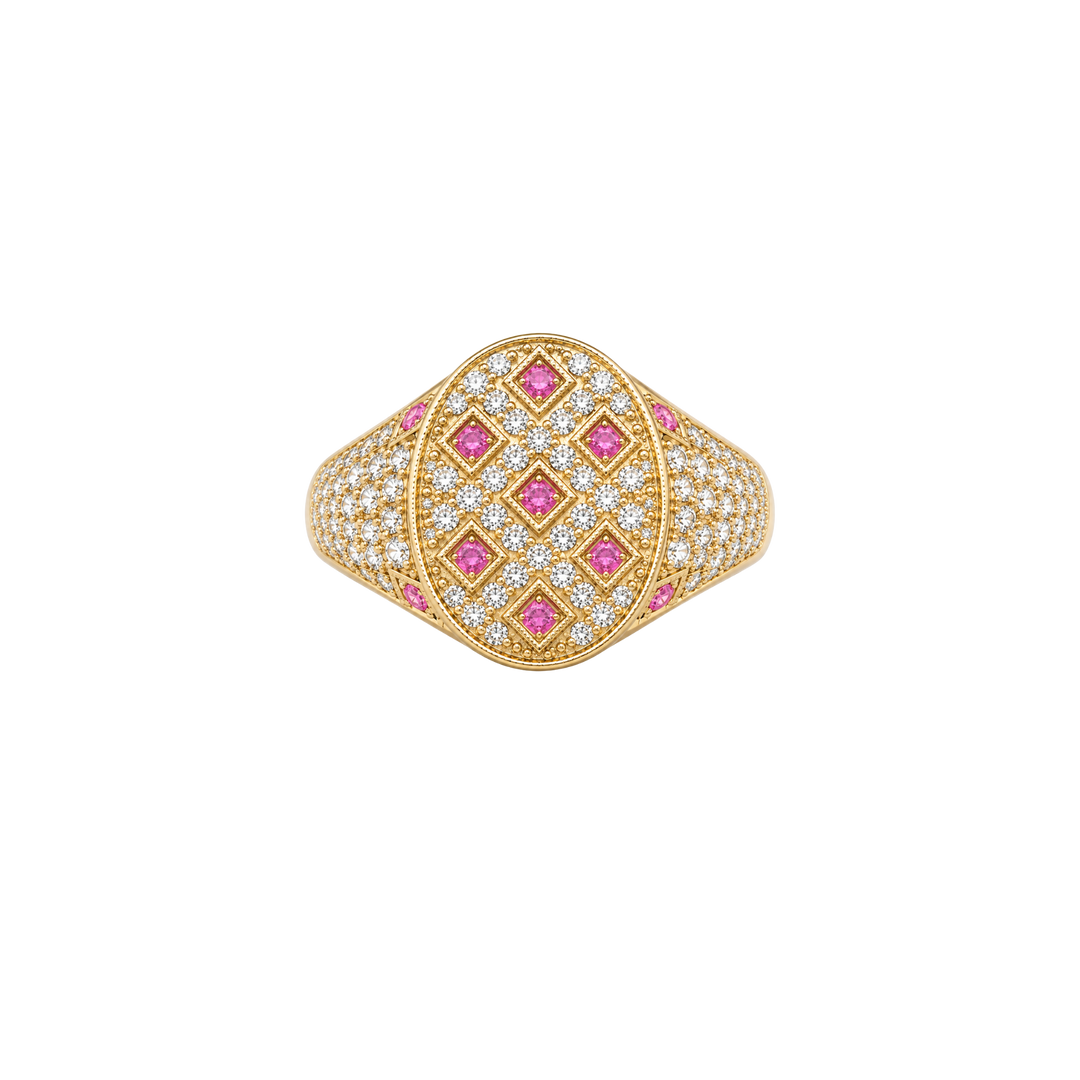 Victoria Oval Pavé Sapphire Signet Ring – Yellow Gold