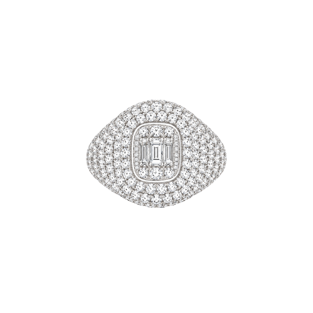 Octavia Baguette Pavé Signet Ring – White Gold
