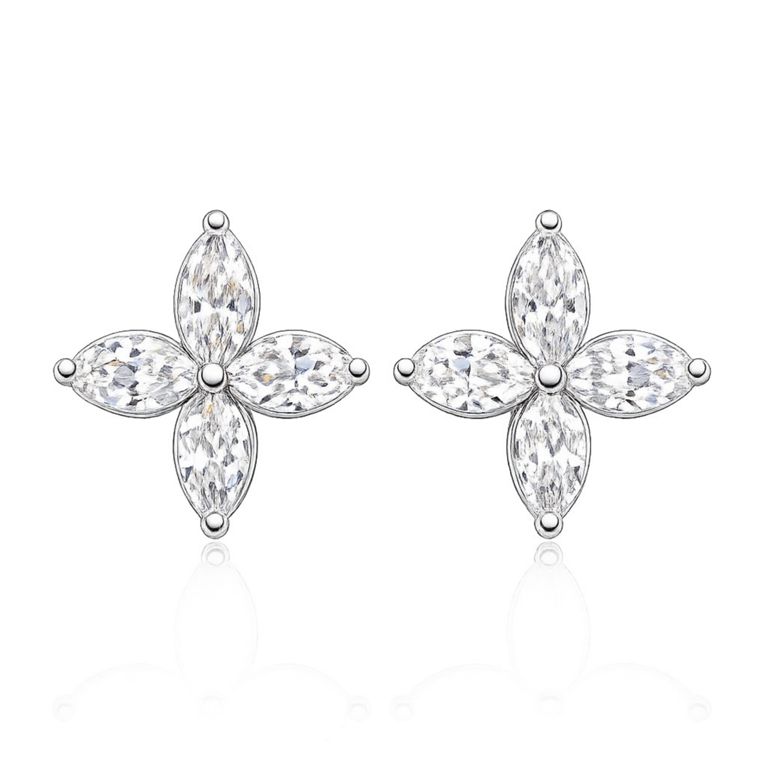 Diamond Flower Stud Earrings