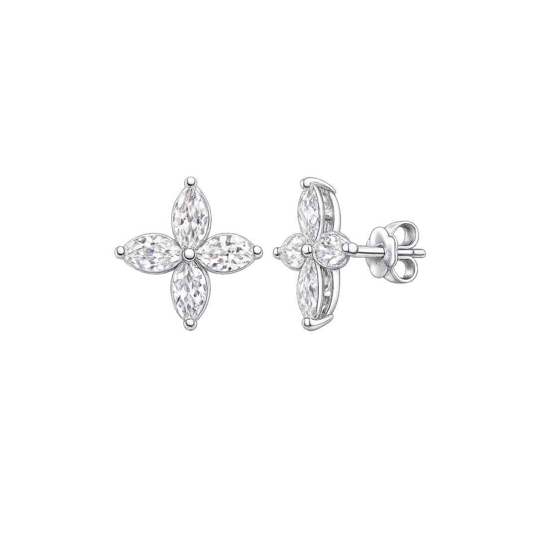 Diamond Flower Stud Earrings