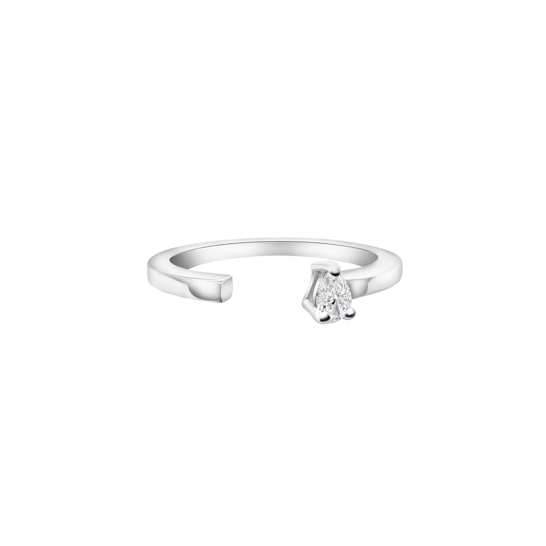 One Stone Pear Ring – White Gold & Diamond