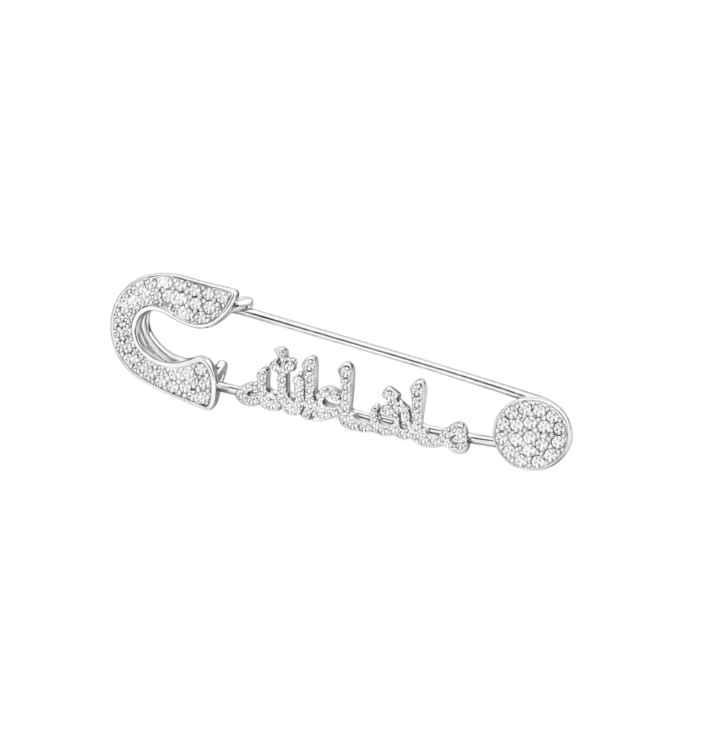 Paved Mashallah Diamond Pin in 18kt White Gold & Diamonds